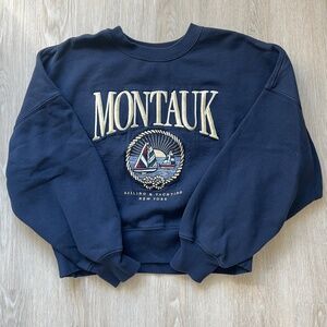 Abercrombie Navy Montauk Cropped Crewneck Sweatshirt - Medium